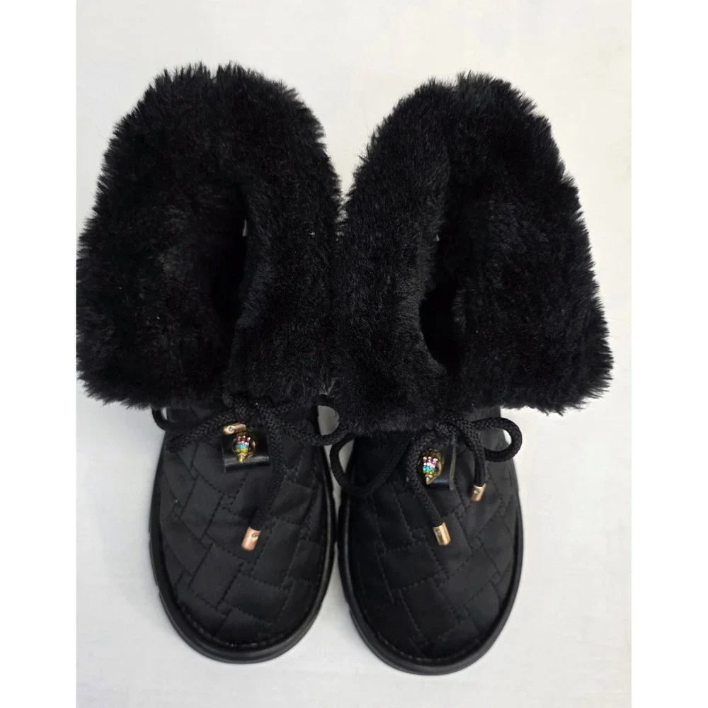 Kurt Geiger Mini Orson Puffer Bootie Black Quilted Faux Fur Winter Boots Kids 34
